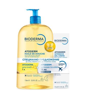 Bioderma Atoderm Душ-олио за много суха и атопична кожа 1000 мл + Bioderma Atoderm Интензивен успокояващ гел-крем 75 мл Комплект