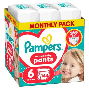 Pampers Active baby Monthly pack Пелени-гащички Размер 6 х 144 бр