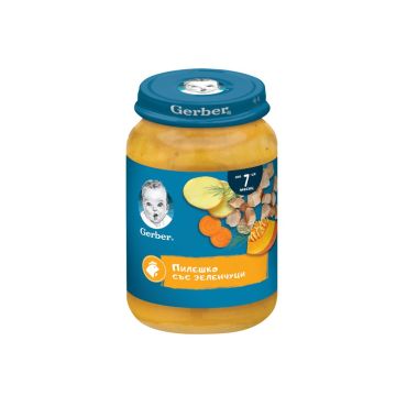 GERBER® Храна за бебета Пилешко със зеленчуци пюре от 7-ия месец бурканче 190 гр