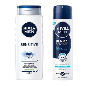 Nivea Men Sensitive Душ-гел за мъже 500 мл + Nivea Men Derma control 72H Дезодорант спрей 150 мл Комплект