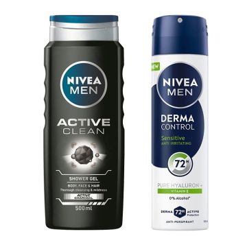 Nivea Men Active Clean Душ-гел 500 мл + Nivea Men Derma Control Sensitive Део спрей 150 мл Комплект