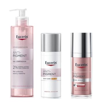 Eucerin Anti-Pigment Измиващ гел против пигментни петна 400 мл + Eucerin Anti-Pigment Дневен крем за лице SPF30 50 мл + Eucerin Anti-Pigment Серум с двойно действие 30 мл Комплект