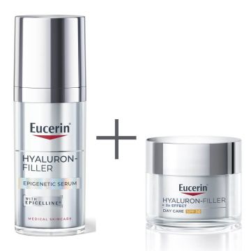 Eucerin Hyaluron-Filler Epigentic Серум против стареене 30 мл + Eucerin Hyaluron-Filler Дневен крем за всеки тип кожа SPF30 50 мл Комплект