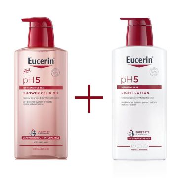 Eucerin pH5 Душ гел с натурални масла 400 мл + Eucerin pH5 Ултра лек лосион за тяло за нормална до суха чувствителна кожа 400 мл Комплект