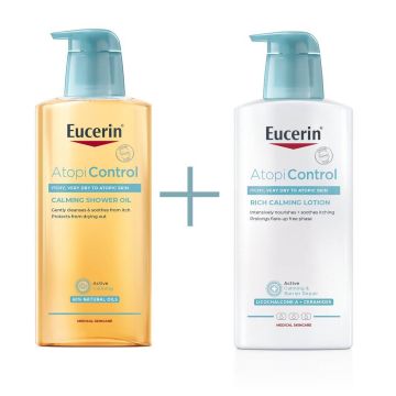 Eucerin AtopiControl Успокояващ лосион за тяло 400 мл + Eucerin AtopiControl Измиващо душ-олио 400 мл Комплект