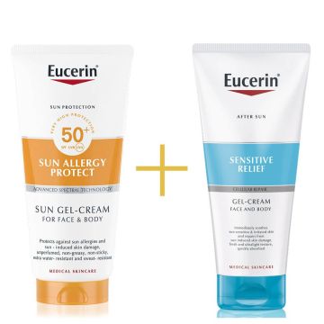 Eucerin Sun Allergy Protect Слънцезащитен гел-крем против слънчеви алергии SPF50+ 150 мл + Eucerin After Sun Sensitive Relief Крем-гел за след слънце 150 мл Комплект