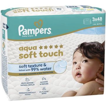 Pampers Aqua Soft Touch Мокри кърпи 3 x 48 броя Комплект