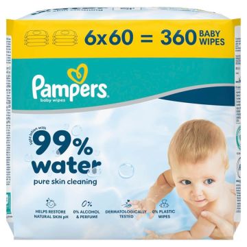 Pampers Aqua Water мокри кърпи 6 х 60 бр Комплект