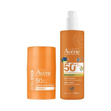 Avene Слънцезащитен невидим стик за деца и възрастни SPF50 20 г + Слънцезащитен спрей за лице и тяло SPF50+ 400 мл Комплект