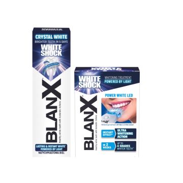 BlanX White Shock Избелваща паста за зъби с незабавен ефект 75 мл + BlanX White Shock Система за избелване чрез светлина Комплект