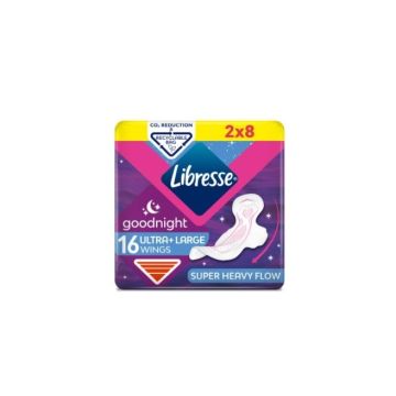 Libresse Goodnight Ultra+ Large Goodnight Duo Нощни дамски превръзки с крилца 2x8 бр.