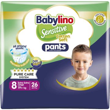 Babylino Sensitive Cotton Soft Пелени - гащички за бебета Размер 8 Extra Extra Large 19+ кг 26 броя