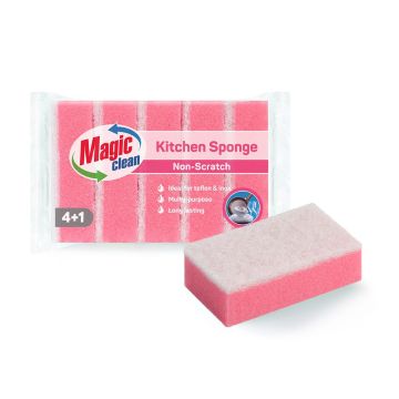 Magic clean Гъба домакинска недраскаща за керамика, тефлон, инокс 4+1 бр Комплект