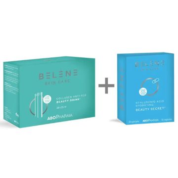 AboPharma Belene Anti-Age Collagen Комплексна формула за красота с колаген 25 мл х 28 флакона + Skin Care - грижа за красива и здрава кожа с хиалуронова киселина х 30 таблетки Комплект