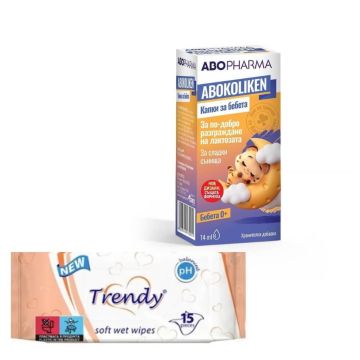 AboPharma Abokoliken Капки против колики за сладки сънища 14 мл + Trendy Мокри кърпички x 15 бр Комплект 
