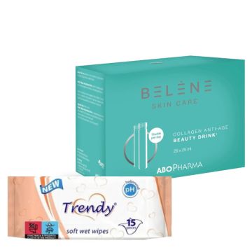 AboPharma Belene Anti-Age Collagen Комплексна формула за красота с колаген 25 мл х 28 флакона + Trendy Мокри кърпички x 15 бр Комплект 