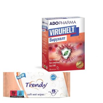AboPharma Вирухелт При първи симптоми на вируси и грип х 10 капсули + Trendy Мокри кърпички x 15 бр Комплект 