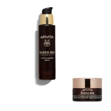 Apivita Queen Bee Longevity Серум за лице против стареене 30 мл + Възстановяващ нощен крем против стареене  15 мл Комплект