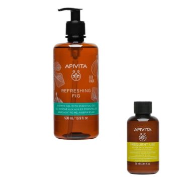 Apivita Refreshing Fig Нежен почистващ и ревитализиращ душ-гел със смокиня 500 мл + Apivita Holistic Hair Care Шампоан за честа употреба 75 мл Комплект