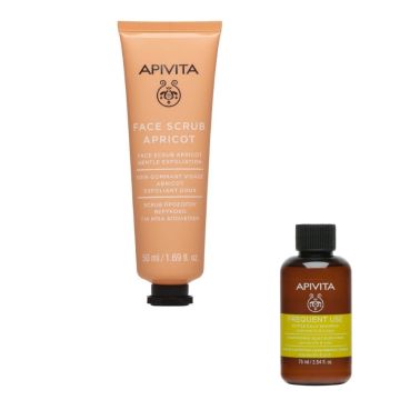 Apivita Cleansing Нежен ексфолиант за лице с кайсия 50 мл + Apivita Holistic Hair Care Шампоан за честа употреба 75 мл Комплект