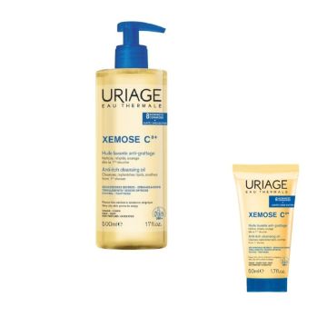 Uriage Xemose C8+ Почистващо успокояващо душ олио за лице и тяло 500 мл + Uriage Xemose C8+ Почистващо душ олио за лице и тяло 50 мл Комплект