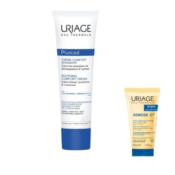 Uriage Pruriced Успокояващ крем за бебета, деца и възрастни 100 мл + Uriage Xemose C8+ Почистващо душ олио за лице и тяло 50 мл Комплект