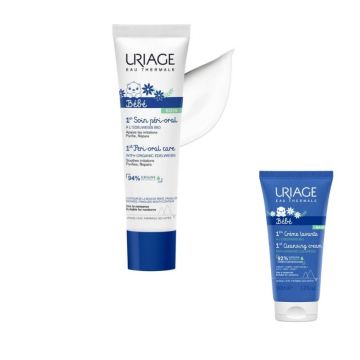 Uriage Bebe 1er Крем против кожни дразнения около устата с органичен еделвайс 30 мл + Нежен пенлив душ-крем за бебета и деца за лице, тяло и коса с органичен еделвайс 50 мл Комплект
