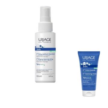 Uriage Bebe 1er Cu-Zn+ Spray Противовъзпалителен спрей с цинк, мед и органичен еделвайс 100 мл + Нежен пенлив душ-крем за бебета и деца за лице, тяло и коса с органичен еделвайс 50 мл Комплект