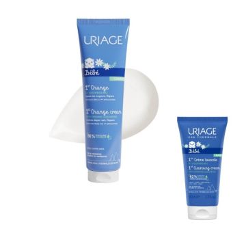 Uriage Bebe 1er Change Крем за бебета при подсичане с органичен еделвайс 100 мл + Нежен пенлив душ-крем за бебета и деца за лице, тяло и коса с органичен еделвайс 50 мл Комплект