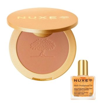 Nuxe Prodigieux Мултифункционална бронзираща пудра за лице и тяло 9.5 г + Nuxe Huile Prodigieuse Or Florale Мултифункционално сухо олио със златни частици 10 мл Комплект