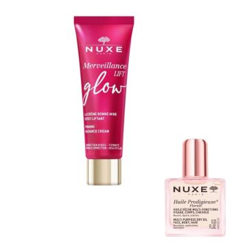 Nuxe Merveillance Lift Glow Дневен уплътняващ и озаряващ крем за лице с лифтинг ефект 50 мл + Nuxe Huile Prodigieuse Florale Мултифункционално флорално сухо олио 10 мл Комплект