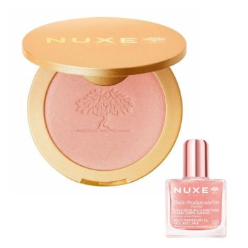 Nuxe Prodigieux Floral Мултифункционална озаряваща пудра за лице и тяло 9.5 г + Nuxe Huile Prodigieuse Or Florale Мултифункционално сухо олио със златни частици 10 мл Комплект