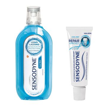 Sensodyne Cool Mint вода за уста 500 мл + Sensodyne Repair and Protect паста за зъби 15 мл Комплект