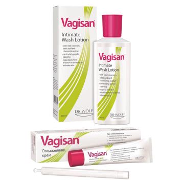 Vagisan Intimate Wash Lotion Интимен лосион 200 мл + Vagisan Овлажняващ крем с апликатор х 25 г Комплект