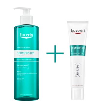 Eucerin Dermopure Clinical Измиващ гел 400 мл + Eucerin Dermopure Clinical Гел за лице за контрол на омазняването 40 мл Комплект