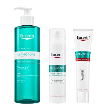 Eucerin Dermopure Clinical Измиващ гел 400 мл + Коригиращ флуид с тройно действие 40 мл + Интензивен хидратиращ крем 40 мл Комплект