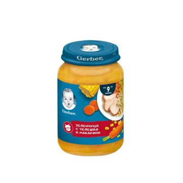 GERBER® Храна за бебета Зеленчуци с телешко и макарони пюре от 9-ия месец бурканче 190 гр