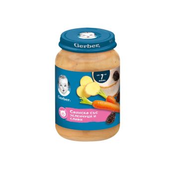 GERBER® Храна за бебета Свинско със зеленчуци и сливи пюре от 7-ия месец бурканче 190 гр