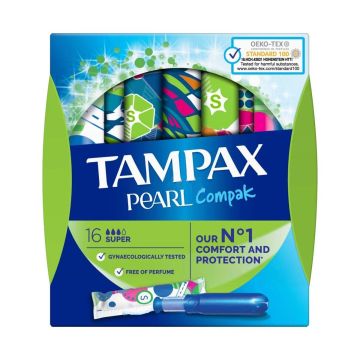 Tampax Compak Pearl Super Дамски тампони с апликатор 16 бр Procter&Gamble