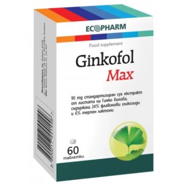 Ginkofol Max с гинко билоба за памет и концентрация 90 мг 60 таблетки Ecopharm
