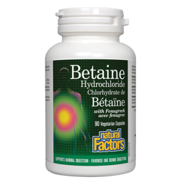 Natural Factors Betaine Hidrochloride при нарушения в храносмилането 500 мг х 90 капсули