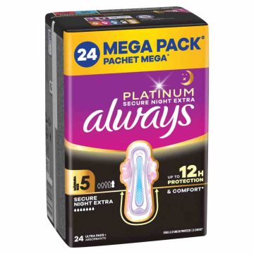 Always Platinum Secure Night Extra Нощни дамски превръзки Размер 5 х 24 бр.