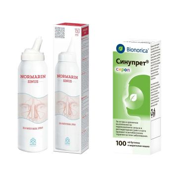 Bionorica Синупрет Сироп за възпалени синуси 100 мл + Нормарин Синус Хипертоничен спрей за нос 150 мл Комплект