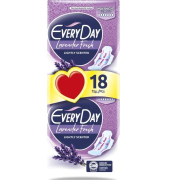 Everyday Lavander Fresh Maxi Night Ultra Plus Дамски превръзки с крилца 18 бр