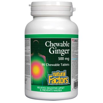 Natural Factors Chewable Ginger при гадене и повръщане при пътуване 500 мг х 90 дъвчащи таблетки