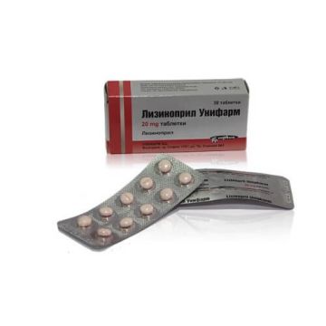 Лизиноприл 20 мг х 30 таблетки Unipharma