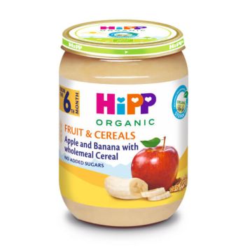 Hipp Био пълнозърнеста каша ябълки и банани 6М+ 190 г
