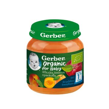 Gerber® Organic Храна за бебета Ябълка, кайсия, праскова от 6-ия месец бурканче 125 гр