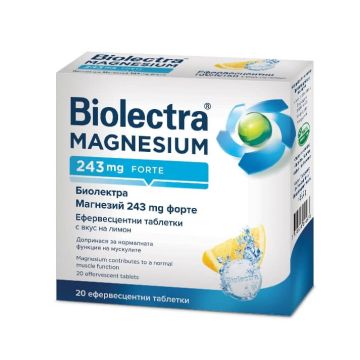 Biolectra Magnesium Forte За мускулите и нервната система с вкус на лимон 243 мг 20 ефервесцентни таблетки Hermes