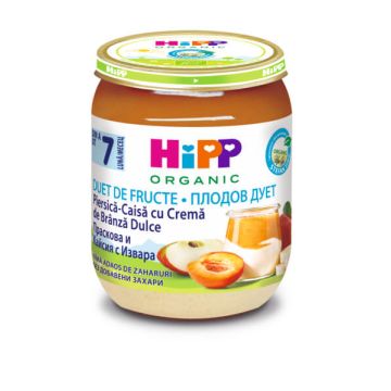 Hipp Био плодов дует праскови и кайсии с извара 7М+ 160 г
